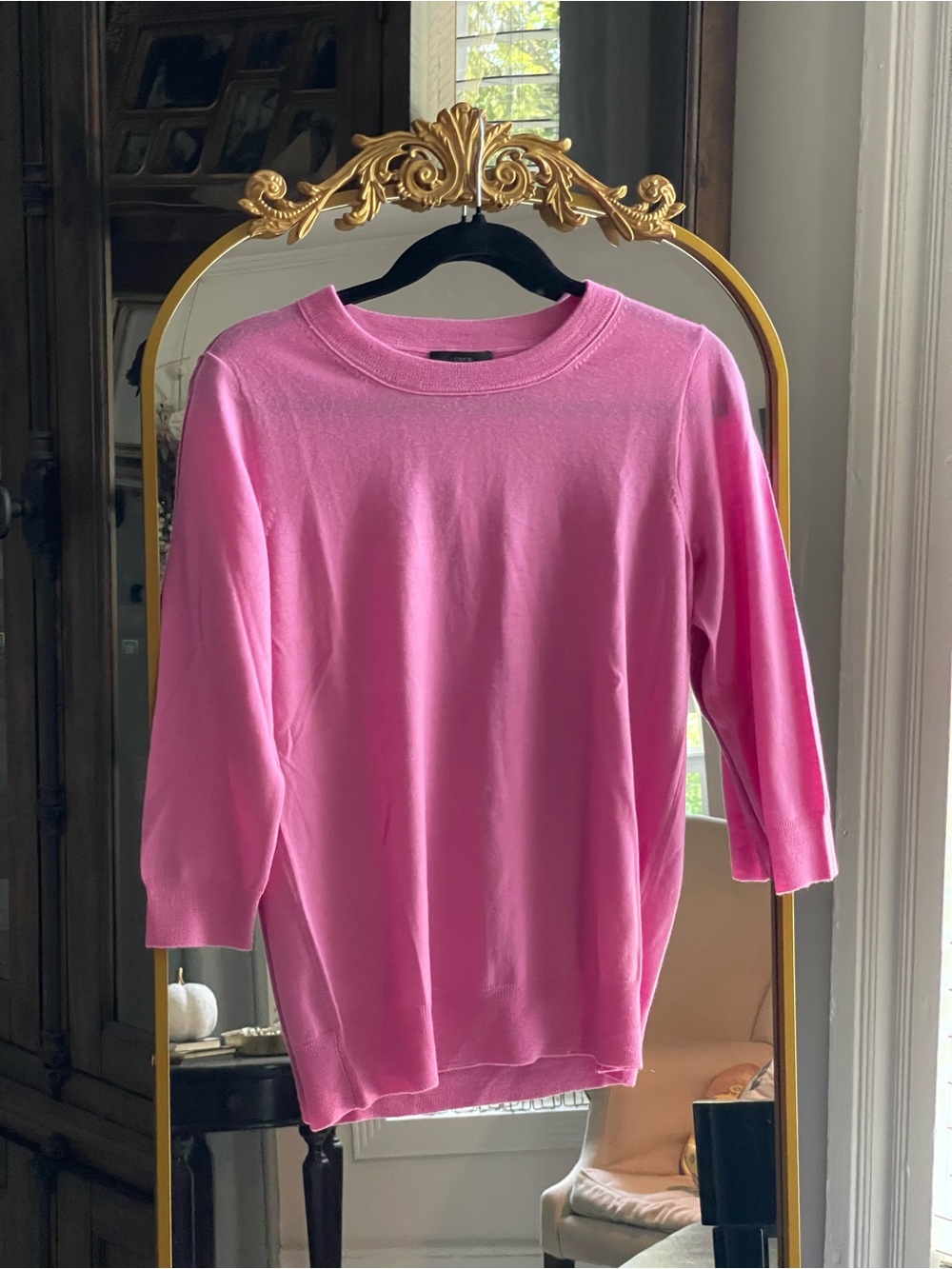 J Crew NWT 100% Merino Wool 3/4 Sleeve Crewneck Sweater in Bubblegum Pink